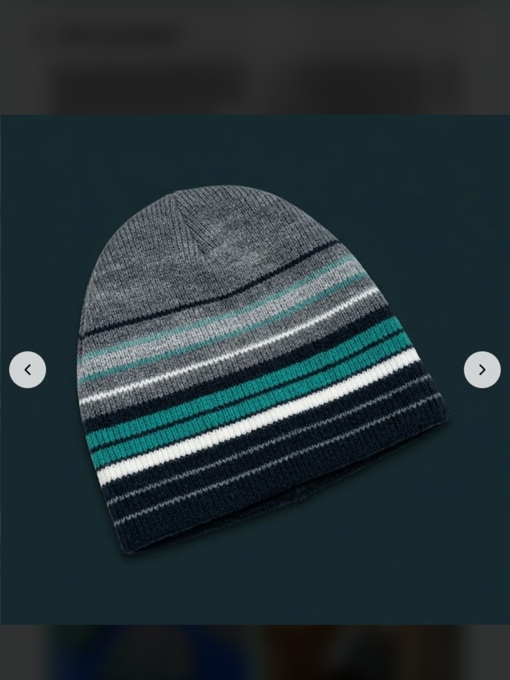Striped Knit Beanie Hat in Gray and Teal